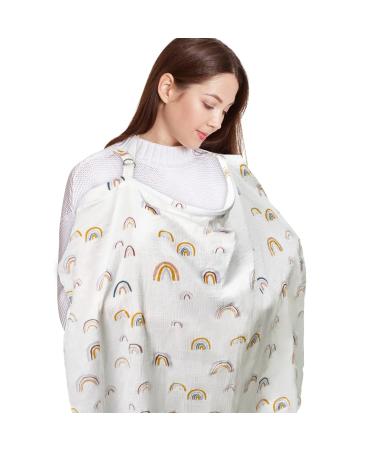 GroBro7 Baby Nursing Cover For Breastfeeding Adjustable Still Poncho made of cotton silent scarf with bones breathable auto -seat sky for mother baby outdoor essentials (rainbow) white