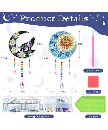 ZYNERY Diamond Painting Wind Chime Kit - Moon Wolf & Moon Sun Design - DIY Diamond Art for Home & Garden Decor - 2PCS Set - Buy Online on GoSupps.com