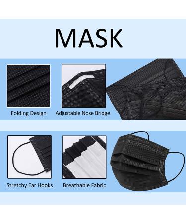50 Pcs Black Disposable Face Mask 3-Ply Breathable Safety Mask for Indoor & Outdoor Protection - Buy Online on GoSupps.com