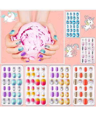 432 Kids Unicorn Press on Nails Set - Full Cover Short False Nails Stickers with Pre Glue for Girls | Children's Gift & Christmas Nail Decoration - Buy Online on GoSupps.com