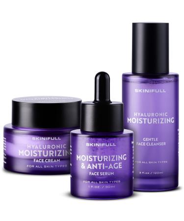 Skinifull Facial Skincare Set - Hyaluronic Face Cream + Anti-Aging Face Serum + Face Cleanser