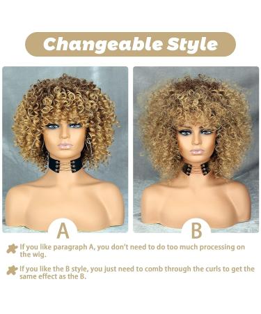 Xinran 14 Blonde Curly Afro Wig for Black Women - Brown to Blonde Mix - Synthetic 70s Kinky Afro Wig - Buy Online on GoSupps.com