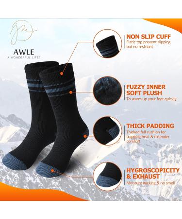 AWLE Warm Thermal Socks - Insulated Heated Heavy Fuzzy Winter Crew Socks - Unisex - 1/2 Pairs Black/Grey Stripe - Medium - Buy Online on GoSupps.com