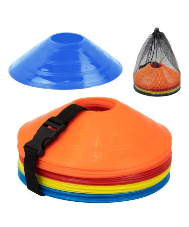 MMOutlets Soccer Cones for Drills with Mesh Bag & Strap-Flexible, Heavy-Duty Sports Cones for Soccer Practice, Basketball, Fitness Training- Agility Cone Sports for Indoor & Outdoor Games Multi Color 40