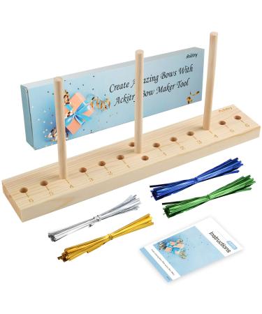 Ackitry Extended Bow Maker for Ribbon for Wreaths  Wooden Ribbon Bow Maker with Twist Ties and Instructions for Creating Gift Bows  Hair Bows  Corsages  Holiday Wreaths  Various Crafts