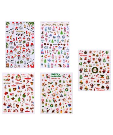 5 Sheets Nail Art Stickers Winter Stickers for Kids Xmas Nail Stickers Decorative Fingernail Stickers Holiday Fingernail Decals Manicure Decals Accessories Christmas Child