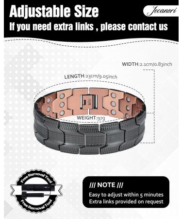 Jecanori 3X Lymph Drainage Copper Magnetic Bracelet for Men - Adjustable Wristband with Ultra Strength Magnets (3500 Gauss) - Includes Removal Tool and Gift Box - Lines-black - Buy Online on GoSupps.com