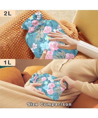 Naanle 2L Hot Water Bottle with Cover - Blue Pink Floral Hot Water Bottle for Back Pain Relief Hand & Foot Warmer Neck Warmth & Cold Therapy - Buy Online on GoSupps.com