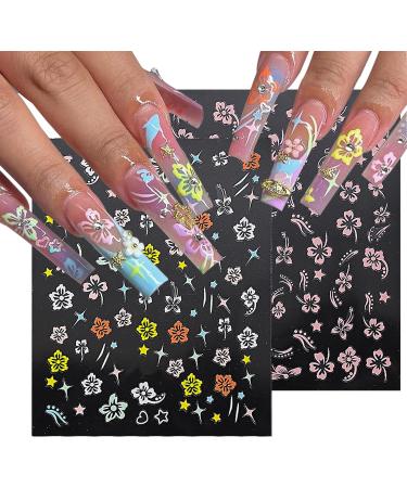 3D Hibiscus Flower Nail Stickers | Self-Adhesive Nail Decals - Elegant Floral Designs for Women & Girls - Tropical Leaf Art Supplies (6 Sheets - Buy Online on GoSupps.com