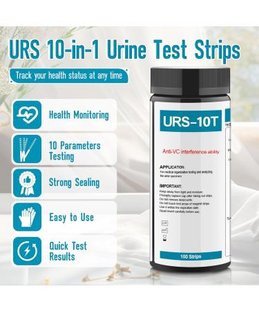 URS 10-in-1 Urine Test Strips - 100 CT UTI & Ketone Testing for Home Use | Nitrite Bilirubin pH Protein Analysis - Buy Online on GoSupps.com