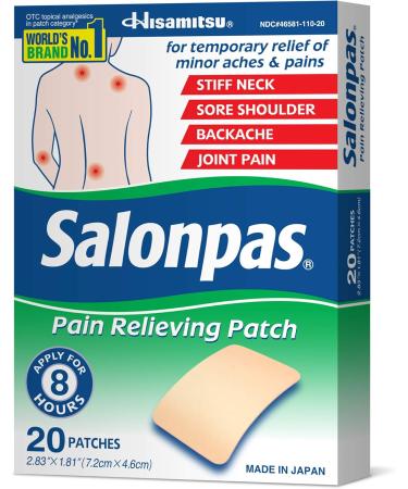 Salonpas Pain Relieving Patch | 20 Count for Back Neck Shoulder & Knee Pain | 8 Hour Pain Relief | International Shipping Available - Buy Online on GoSupps.com