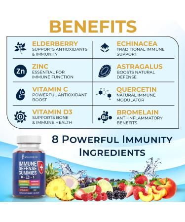 JB Wellness Co 8 in 1 Immune Defense Booster Supplement Gummies with Astragalus Root Vitamin C and Zinc Vitamin D3 Elderberry and Quercetin (2 Pack) - Buy Online on GoSupps.com