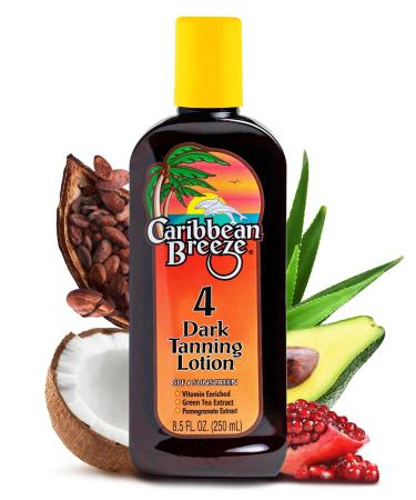 Caribbean Breeze Dark Tanning Lotion for Outdoor Sun SPF 4 Tanning Accelerator Bronzer with Mango Lime Fragnance Rich in Anti Oxidants Natural Green Tea and Pomegranate Extracts 8.5 oz (250 ml)