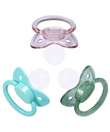 J&Or The Classic Original Adult Sized Pacifier Dummy - Three Color Pack - Transparent Pink | Turquoise | Glitter Green