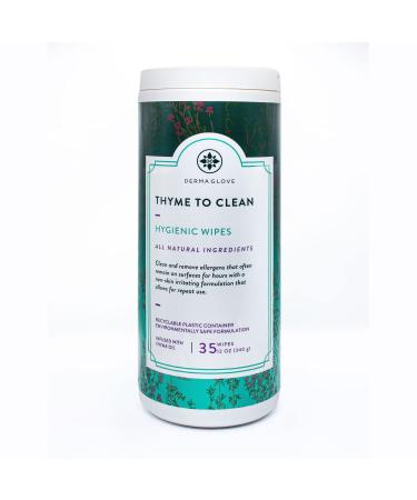 THYME TO CLEAN by DERMAGLOVE - All-Natural hygienic wipes for hard surfaces. THYME TO CLEAN forms barrier reducing cross-contamination for hours plant-based great for high touch surfaces. (35 ct)