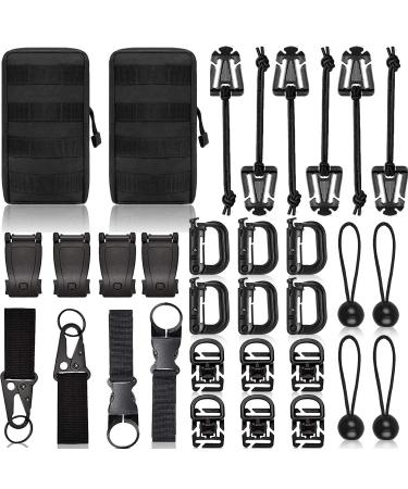 Molle Accessories Kit of 28 Attachments, D-Ring Grimloc Locking Gear Clip for 1 Webbing Strap Tactical Backpack Web Dominator Elastic Strings Strap