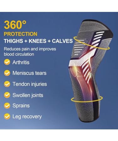 Full Leg Compression Sleeve - 4 Pair Long Knee Braces for Men & Women | Non-Slip Silicone Knee Support for Sports & Running | XX-Large Black - Buy Online on GoSupps.com