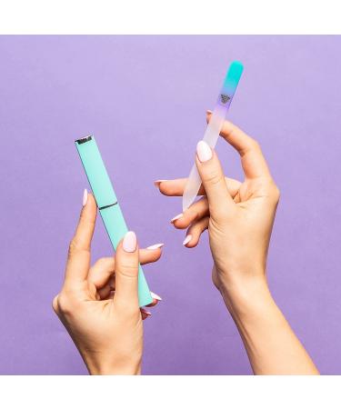 Bona Fide Beauty Czech Glass Nail File with Case - Pastel Aqua/Violet | Manicure Fingernail File for Natural Nails - Expert Precision Filing and Smooth Finish - Buy Online on GoSupps.com