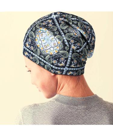 Satin Lined Double Layer Sleep Cap Set for Women - Blue Lattice Green Stripe Navy Pink - Perfect for Curly Hair - Slouchy Beanie Slap Hat (4 Pieces) - Buy Online on GoSupps.com