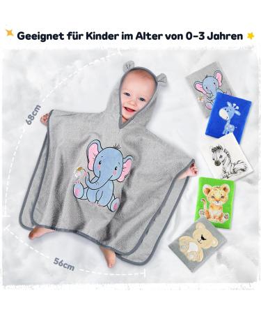 Yosemy 100% Cotton Hooded Baby Towel Poncho - Soft & Absorbent Bathing Towel for Children 0-3 Years - Light Gray Elephant Design - Buy Online on GoSupps.com