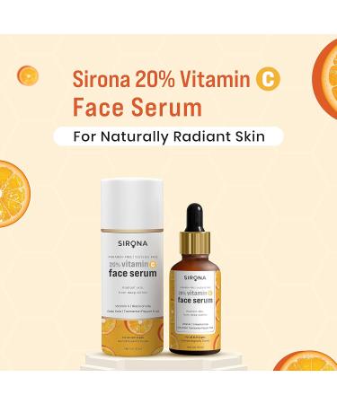 Sirona 20% Vitamin C Face Serum - Repair Skin Damage Heal Dark Spots & Radiant Skin - 30 ml | Niacinamide Gotu Kola & Tasmanian Pepper for Men & Women - Buy Online on GoSupps.com