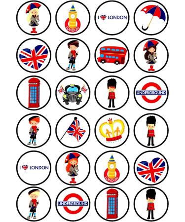 24 London Theme Wafer Cupcake Toppers Great Britain Edible Cupcake Toppers - Stand Up Disc Wafer Cake Decorations - Buy Online on GoSupps.com