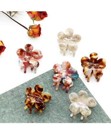 Cobahom 6 Pack Mini Flower Hair Claw Clips - Tortoise 1.26 Inch Cellulose Acetate Jaw Clamps for Thin Hair - No-Slip Hair Clamp for Women, Little Girls, and Pets - Cool Gray Floral Color - Buy Online on GoSupps.com