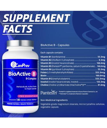 CanPrev BioActive B - B-Complex | 180 Vegetarian Capsules (Green capsules) | CanPrev Premium Natural Health Products 180 count (Pack of 1) - Buy Online on GoSupps.com