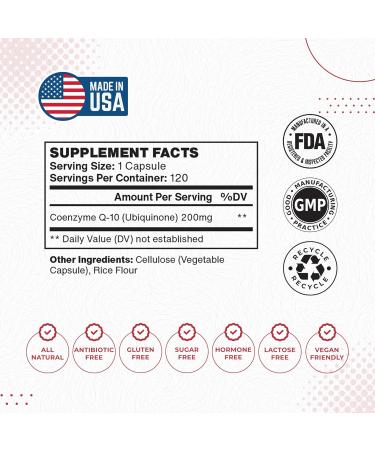 Coenzyme Q10 Ubiquinone 200mg | Energy Muscle Skin & Heart Health | 120 Vegetarian Capsules | Antioxidant & Allergen-Free - Buy Online on GoSupps.com