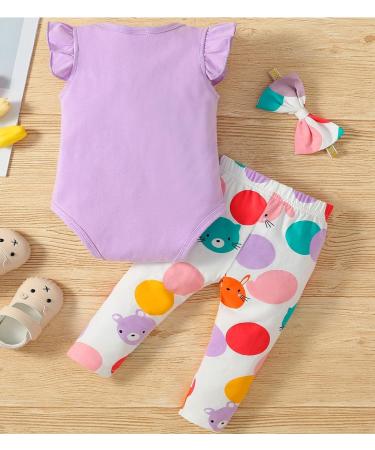 Koonde Baby Girl Clothes 3-Piece Outfit Set | Romper, Trouser & Headband | Purple & White | Newborn to 24 Months - Buy Online on GoSupps.com