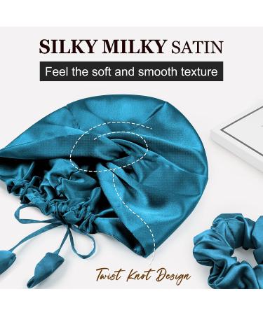 PARISBELLA Reversible Silky Satin Bonnet for Sleeping - Adjustable Sleep Cap for Women - Peacock Blue - Buy Online on GoSupps.com