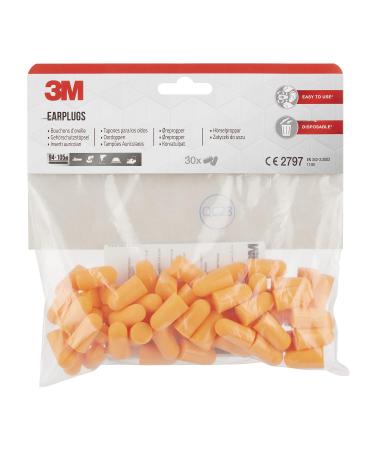 3M 1100C30 Ear Plugs Light Weight & Soft Foam for Comfortable Wear Hearing Protection against noise levels in the range of 94-105 dB (SNR: 37dB) 30 pairs Orange 1 count (Pack of 1) 30 Pairs (60 Each)