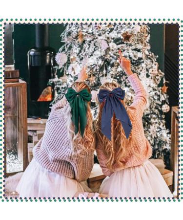 2 Pcs Big Hair bow Hair Bows for Women Bow Hair Clip Elegant Solid Color French Barrette Bows For Hair With Long Silky Satin Hair Barrettes Accessories Bow Hair Clips for Women Girls(Green+Navy) - Buy Online on GoSupps.com