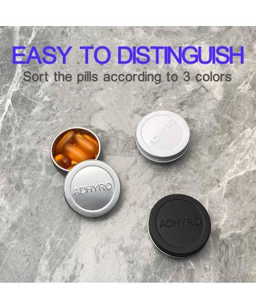 ADHYRO Small Pill Case for Purse - 3 Pack Portable Aluminum Pill Box in Black Silver White | Twist On/Off for Vitamins & Fish Oils - Buy Online on GoSupps.com