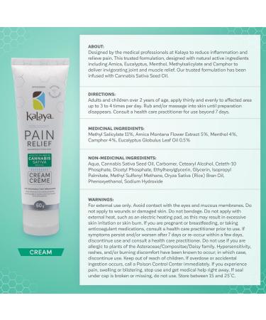 Kalaya Extra Strength Pain Relief Cream With Cannabis Sativa Seed Oil (60g Pack of 1) - Natural Active Pain Blocking & Anti inflammatory Ingredients Suitable for Arthritis Neck Shoulder Hand Knee Back Joint & Muscle Pain 60 g (Pack of 1) - Buy Online on GoSupps.com