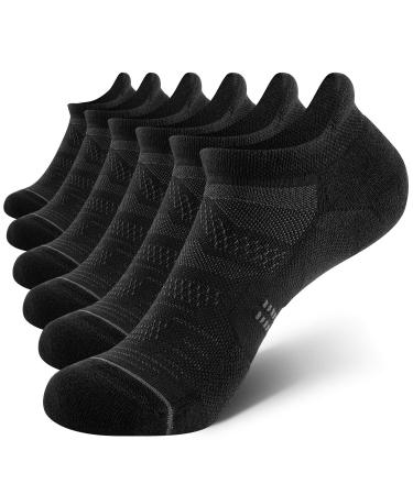 CS CELERSPORT 6 Pack Women's Ankle Running Socks Cushioned Low Cut Tab Athletic Socks Black Medium