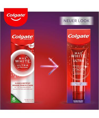 Colgate Max White Ultra Active Foam Toothpaste - Whiter Teeth in 3 Days (2x75ml Pack) - International Shipping Available - Buy Online on GoSupps.com