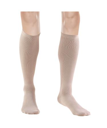 Truform Women's 15-20 mmHg Medical Compression Socks Moderate Support Soft Stretch Comfort Microfiber Knee High Closed Toe Tan Small Solid Knit Tan Small (1 Pair)