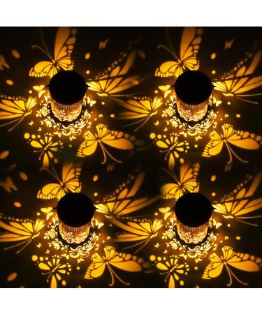 Hummingbird Solar Lantern Lights Outdoor Hanging Metal Decor Lanterns-Waterproof LED Decorative Light for Garden Patio Yard Lawn Backyard Front Porch as Gifts for Mom Grandma Women (Butterfly 4)