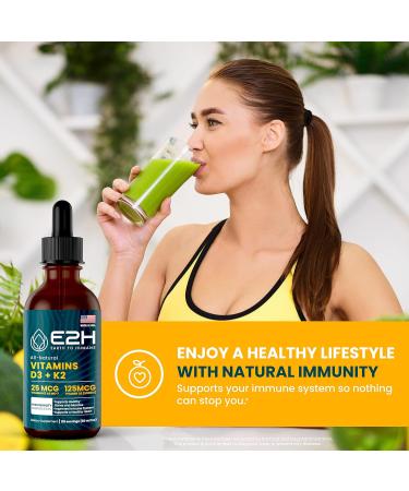 E2H EARTH TO HUMANS Vitamin D3 & K2 Supplement for Immune Support - Liquid Vitamin D3 5000 IU - Made in The USA | Non-GMO Vegan - (2 Bottles) 1 Fl Oz (Pack of 2) - Buy Online on GoSupps.com
