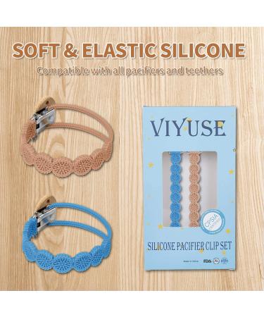 Viyuse Wooden Clips Pacifier Holder | 2 Pack Blue & Yellow Silicone Pacifier Clips | Unisex Baby Shower & Birthday Gift - Buy Online on GoSupps.com