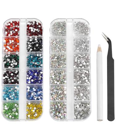 Beadsland 5280 Pieces Nail Art Rhinestones Small Rhinestone for Makeup Face Eye Rhinestones Set Mix 12 Colors(SS10) and 6 Sizes(SS4-SS16) for Clear and Clear AB (Set 01)