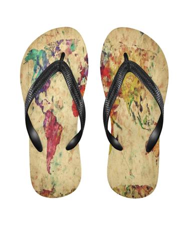 Mnsruu Vintage World Map Watercolor Flip Flops Flip Sandals Home Slippers Hotel Spa Bedroom Travel XL for Men Women
