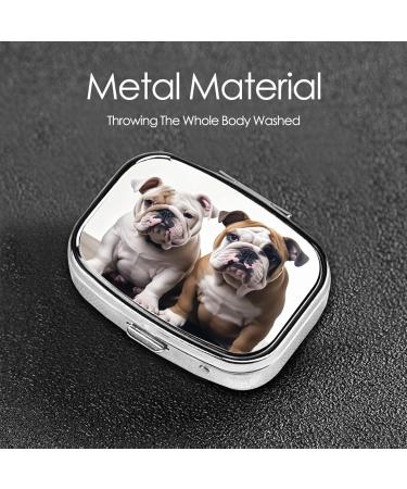 Portable Bulldog Pill Box - 2 Compartment Medicine Organizer for Travel | Unique Gift Idea | Metal Vitamin & Fish Oil Case - Buy Online on GoSupps.com