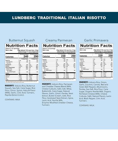 Lundberg Family Farms Italian Risotto Variety Pack - Creamy Parmesan, Garlic Primavera & Butternut Squash - Gluten-Free Side Dish - 20 Minute Cook Time - 5.5 oz, 6-Pack - Buy Online on GoSupps.com