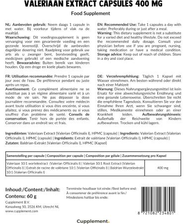 Cupplement - 4 sachets of Valerian 60 Capsules - Free Pill Box - Extract 10:1 - 400MG - Powder Free 125 500 Tea or Drops - Tablets - Supplement - Superfoods - Valerian Root - - Buy Online on GoSupps.com