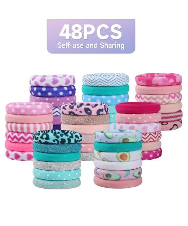 48 Pcs Seamless Nylon Elastic Hair Ties for Girls - Cute Fabric Ponytail Holders in 48 Colors with Prints - No Damage Hair Accessories for Women - Buy Online on GoSupps.com