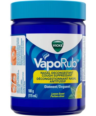 Vicks VapoRub Nasal Decongestant Cough Suppressant Relief from Cold Aches & Pains Chest Rub Ointment Lemon scent 100 g/115 mL 115 mL Lemon - Buy Online on GoSupps.com