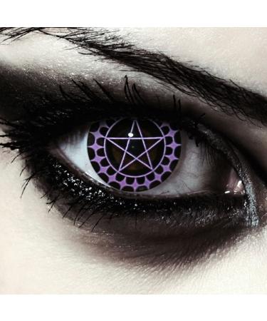 Design lenses colored daily lenses contact lenses with pentagram pattern violet and black without prescription for Halloween costume as a zombie black butler cosplay - 2 pieces (1 pair) purple eye lenses