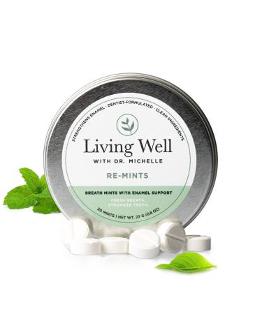 Living Well with Dr. Michelle RE-Mints Remineralizing Breath Lozenge with Hydroxyapatite + Xylitol Fluoride-Free Dentist-Developed Enamel Support Clean Ingredients 30 Count